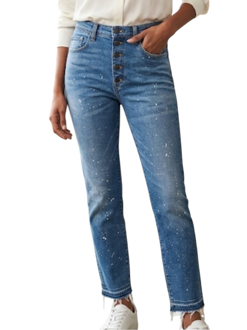 Veronica Beard Paint Splatter High Rise Exposed Button Fly Jeans 30 Ines 
U